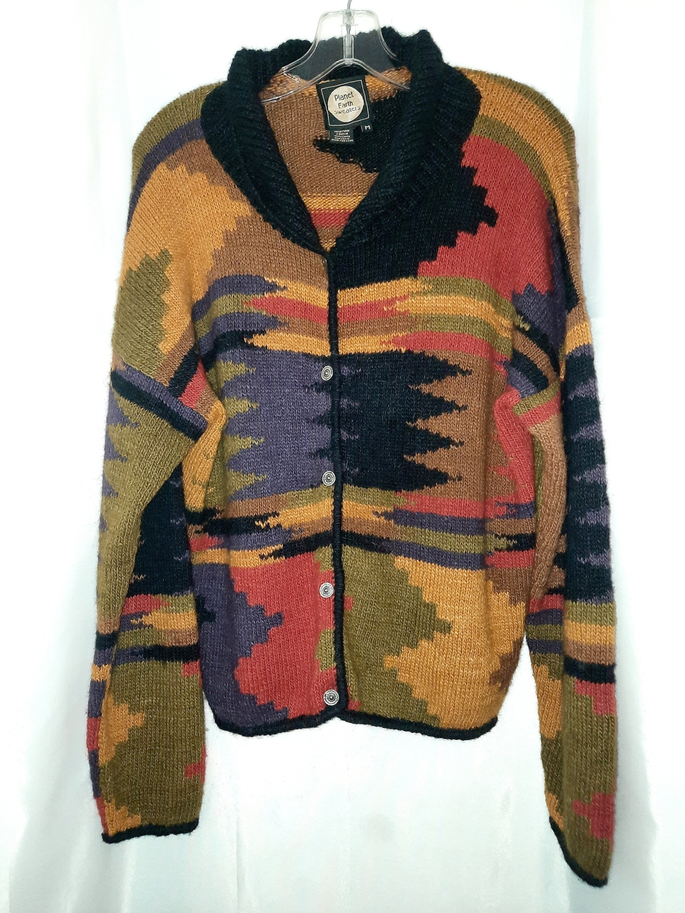 Planet Earth Multi-Color Wool Knit Southwestern Button-Up Sweater Women's SM